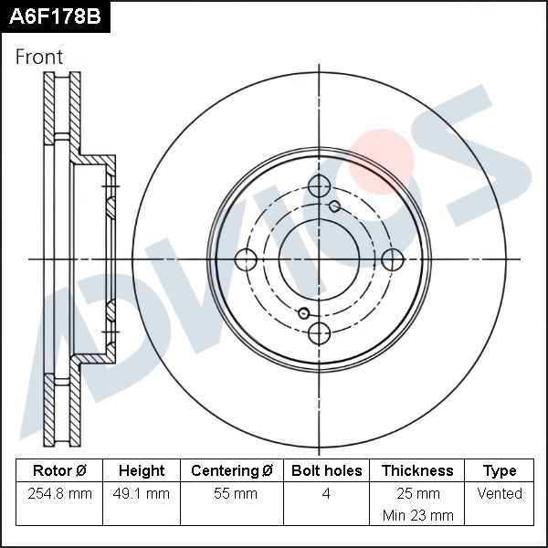 Диск тормозной пер. ADVICS A6F178B